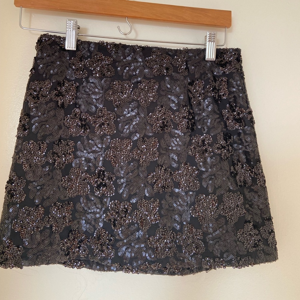 Red Saks Fifth Ave Sequin Black Mini Skirt